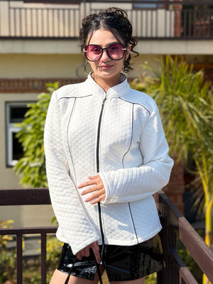 TANDUL Women White Quilt Jacket