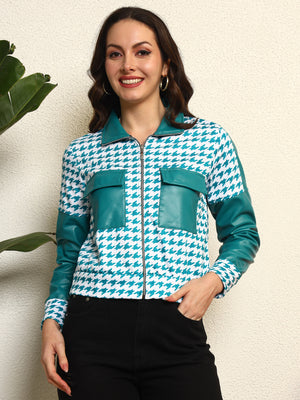 TANDUL  Women Houndstooth Fleece Jacket