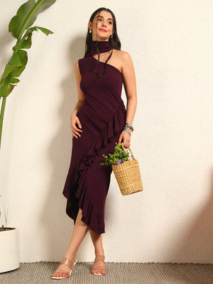 TANDUL Women Solid Purple Frills Dress