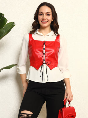 TANDUL Women Red Leather Waistcoat