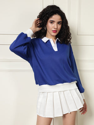 TANDUL Women Blue Oversized Sweatshirt