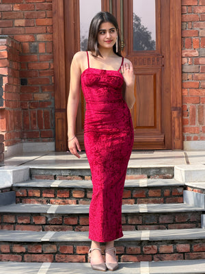 TANDUL Women Stunning Maroon Velvet Bodycon Dress