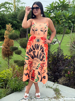 TANDUL Women Orange Inspiring Quote Dress