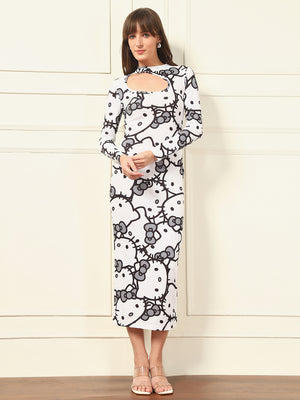 TANDUL White Kitty Printed Bodycon Dress