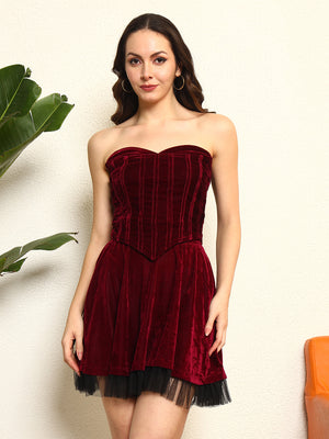 TANDUL Women Elegant Maroon Color Velvet Co-ord Set