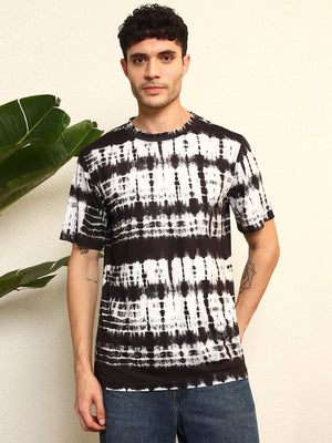 TANDUL Men's  black and white tie-dye T-shirt