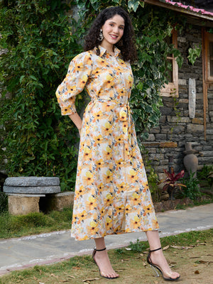 TANDUL Women Yellow Floral Printed Dress
