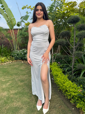 TANDUL Women Elegant Striped Long Dress