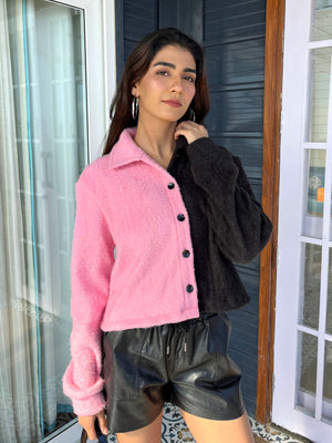 TANDUL Women Stylish Pink and Black Fur Jacket