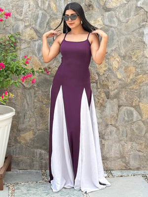 TANDUL Women Purple and White Long Flared Dress