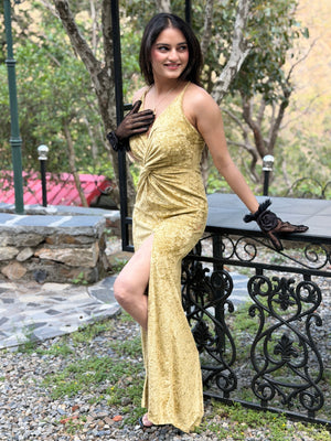 TANDUL Women Maxi Green Velvet Dress