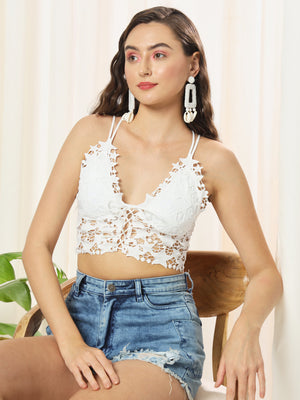 TANDUL  Casual Sleeveless Solid Women White Top