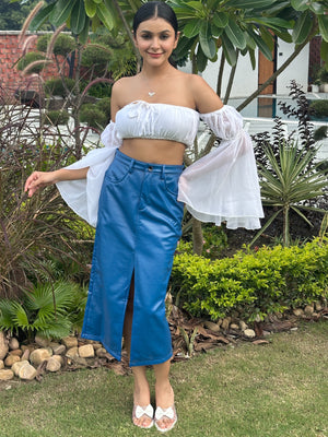 Tandul Elegant Blue Leather Skirt