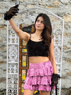 TANDUL Women Alluring Pink Velvet Skirt