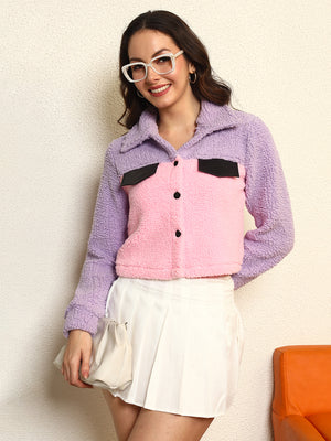 TANDUL Women Pink and Purple Fur Jacket