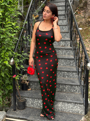 TANDUL Red Heart Printed Bodycon Dress