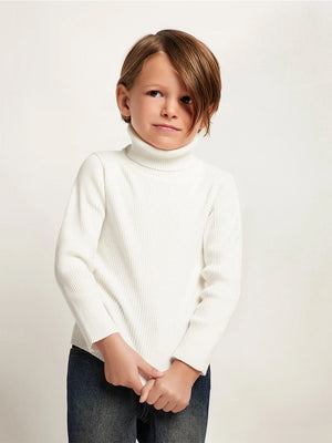 TANDUL Solid High Neck White Sweater