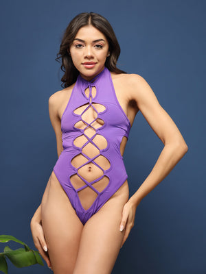 ELTIRE New With Front Detailing Purple lycra Bodysuit