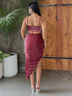 TANDUL Women Stunning Burgundy Velvet Co-ord Set
