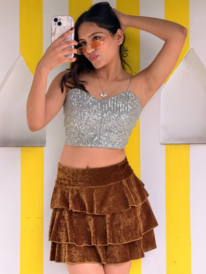 TANDUL Women Alluring Brown Velvet Skirt