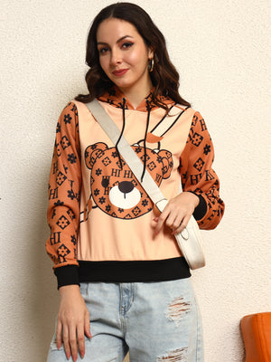 TANDUL Women Stylish Bear Printed Hoodie