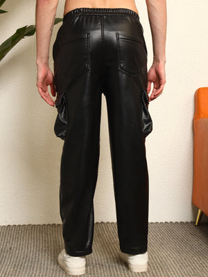 TANDUL Men's Sleek Black Leather Trouser