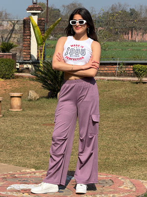 TANDUL Women Baggy Fit Purple Rib Trousers