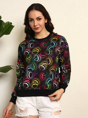 TANDUL Women Printed Black Sweatshirt