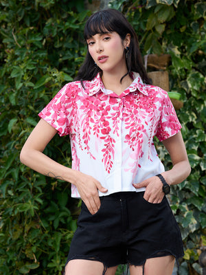 TANDUL Women Pink Printed  Crop Shirt