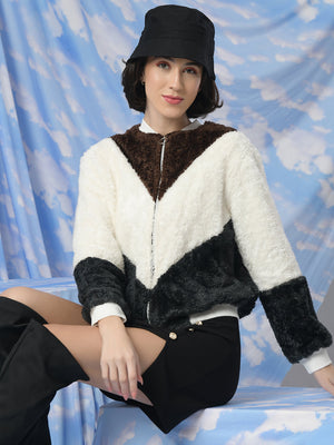 TANDUL  Women Colorblock Fleece Jacket