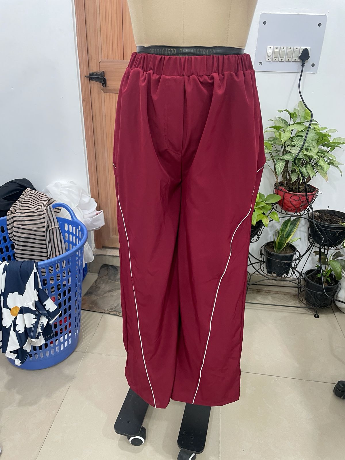 TANDUL Women Maroon Wide-Leg Track Pants with Contrast Piping