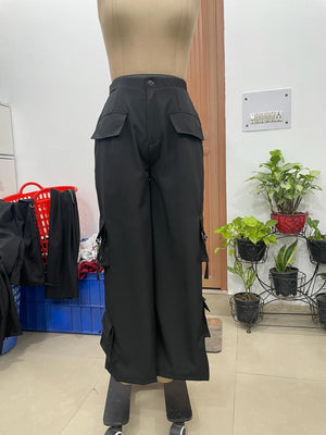 TANDUL Women Streetwear Multi-Pocket Wide-Leg Cargo Trouser