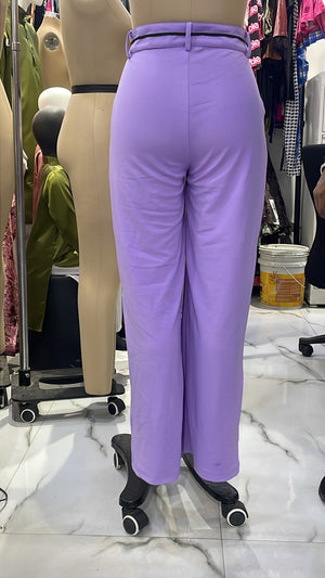 TANDUL Women’s High-Waisted Lavender Pleated Trousers