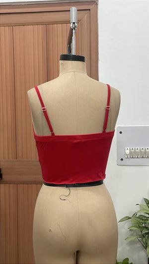 TANDUL Women Twist-Front Red Handkerchief Hem Camisole Top