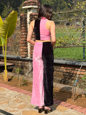 TANDUL Women Pink and Black Velvet Co-ord Set