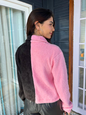 TANDUL Women Stylish Pink and Black Fur Jacket