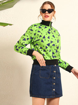 TANDUL Women Striking Neon Green and Black Sweatshirt