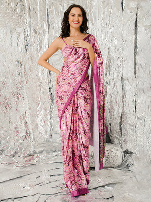 ELTIRE  Floral Print Bollywood Satin Saree  (Multicolor)