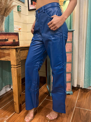 TANDUL Women Regular Fit Blue Leather Trousers