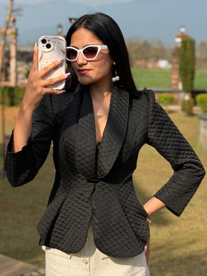 TANDUL Women Sleek Black Quilt Blazer