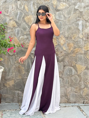 TANDUL Women Purple and White Long Flared Dress