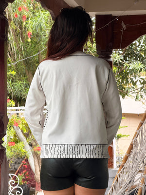 TANDUL Women White And Black Fleece Jacket