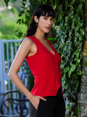 TANDUL Women Stylish Red Waistcoat