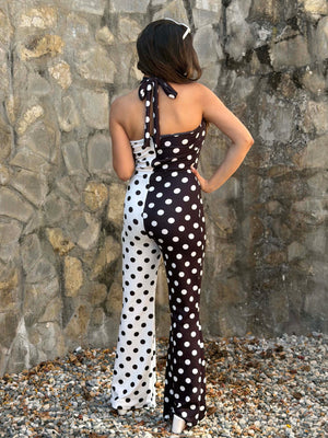 TANDUL Women Chic Black and White Polka Dot Jumpsuit