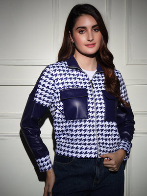 TANDUL  Women Houndstooth Fleece Jacket