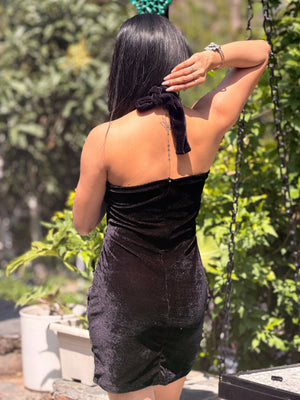 TANDUL Women Elegant Classic Black Velvet Dress
