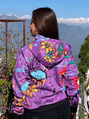 TANDUL Women Bright Purple Printed Hoodie