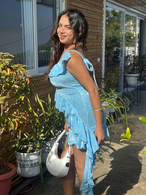 TANDUL Women Stunning Skyblue Velvet Dress