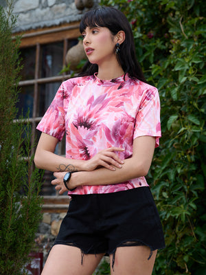 TANDUL Women Pink Feathers Printed  T-shirt