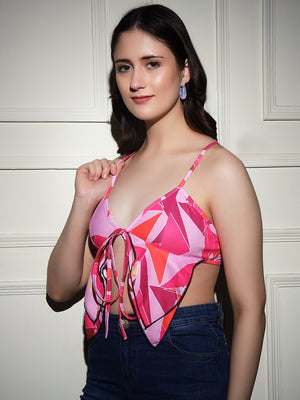 TANDUL  Casual Sleeveless Printed Women Pink Top